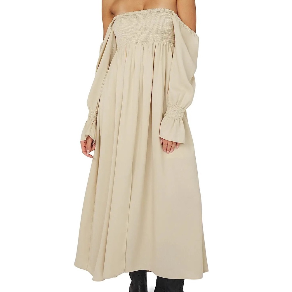 We Wore What Maxi Beige Smocked Dress